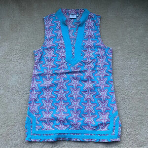 Crown & Ivy Beach Women's Blue & Pink Preppy Starfish Tunic - Size XS - EUC